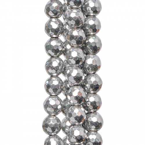 Faceted Hematite 08mm Silver Plated