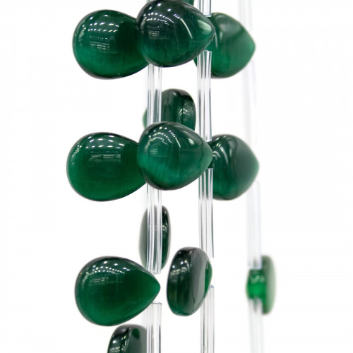 Cat's Eye Flat Drops Side Hole 18x13mm Emerald Green