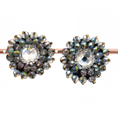 Bijouterie Clip Earrings With Faceted Crystals With 36mm Central Cabochon