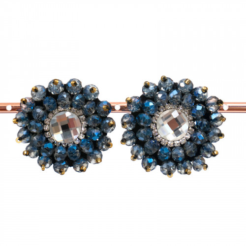Bijouterie Clip Earrings With Faceted Crystals With Central Cabochon 36mm Blue AB