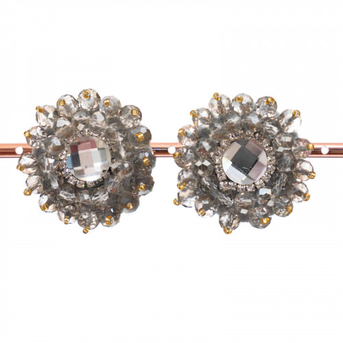 Bijouterie Clip Earrings With Faceted Crystals With Central Cabochon 36mm Smoke