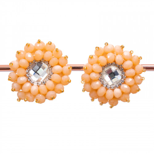 Bijouterie Clip Earrings With Faceted Crystals With Central Cabochon 36mm Peach