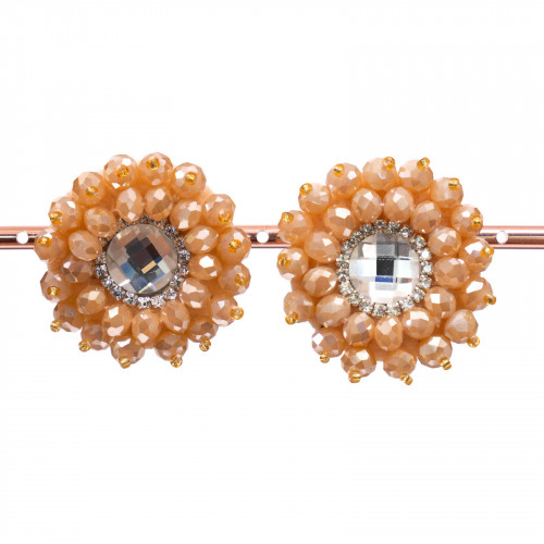 Bijouterie Clip Earrings With Faceted Crystals With Central Cabochon 36mm Peach AB