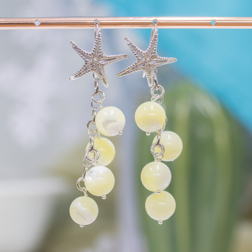 925 Silver Leverback Earrings with Starfish and White Mother-of-Pearl Cluster
