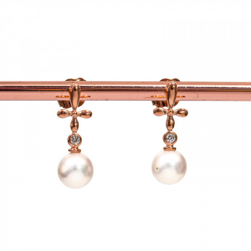 Orecchini A Perno Di Argento 925 Con Perle Naturali Oro Rosa 7x22mm