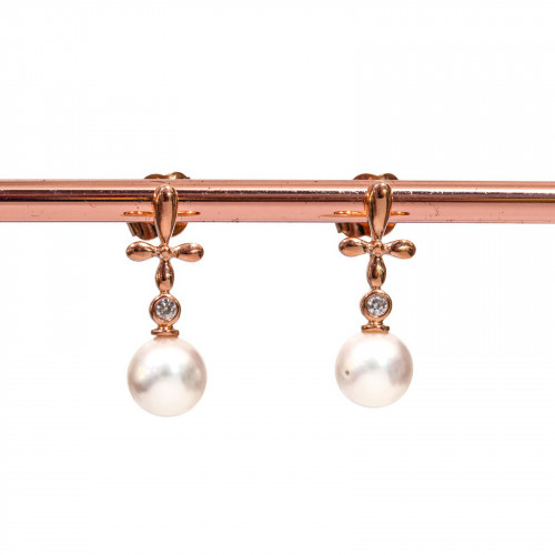 Orecchini A Perno Di Argento 925 Con Perle Naturali Oro Rosa 7x22mm
