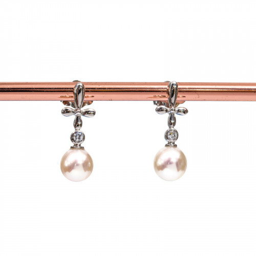 925 Silver Stud Earrings With Rhodium-Plated Natural Pearls 7x22mm