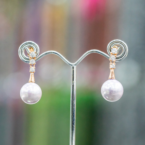 Ohrstecker aus 925er Silber mit hellen Punkten und mallorquinischen Perlen, 14 x 34 mm, Roségold-Flieder