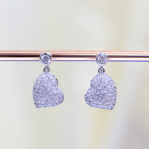 925 Silver Stud Earrings With Heart Zircons With Light Point 12x21mm