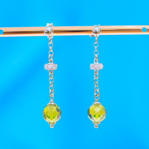 Ασημένια καρφωτά σκουλαρίκια 925 με Peridot Faceted Ball Zircons και ροδέλες ζιργκόν 8x40mm