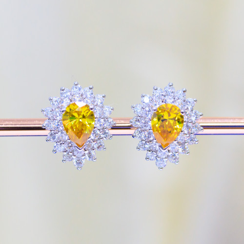 925 Silver Stud Earrings With Zircons And Heat-diffused Topaz 17x20mm