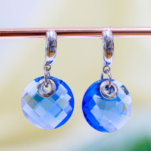 925 Silver Stud Earrings With Indigo Faceted Flat Round Zircons