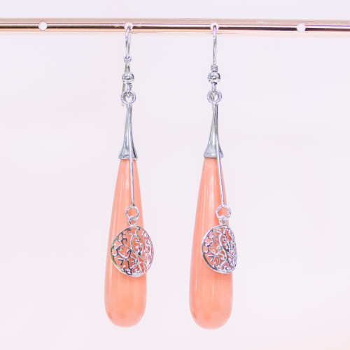 925 Silver Leverback Earrings With Pink Coral Paste Drops