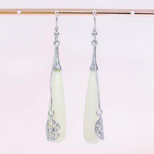 925 Silver Leverback Earrings With Bone Paste Drops