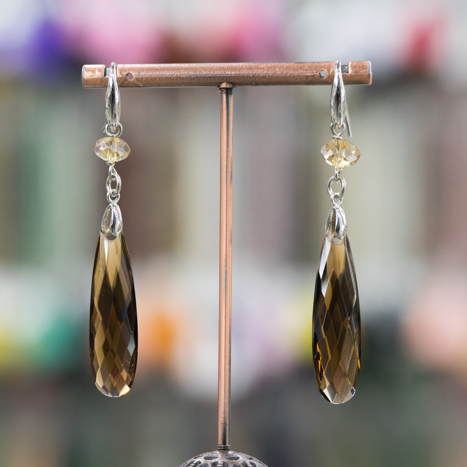 Orecchini Di Argento 925 A Monachella Con Zirconi Champagne E Fumè 9x69mm