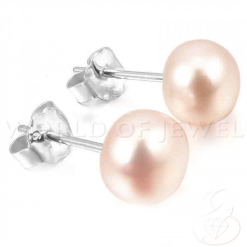 925 Silver Earrings And Freshwater Pearls 4.5-5.0mm 6 Pairs Pink