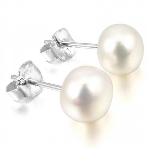 925 Silver Earrings and River Pearls 12.5-13.0mm 6 Pairs White