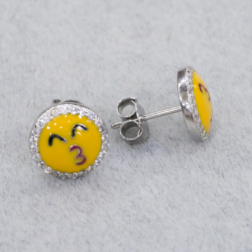 Ασημένια σκουλαρίκια 925 Emoji And Zircons 10mm MOD1