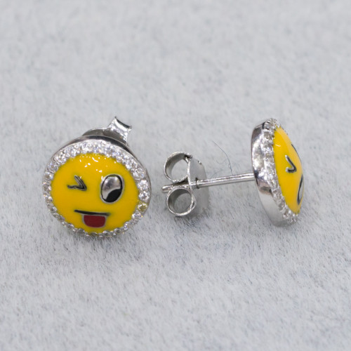 Ασημένια σκουλαρίκια 925 Emoji And Zircons 10mm MOD2