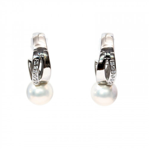 Closed Stud Earrings Of 925 Silver With Mallorcan Pearls and Zircons 8x27mmm