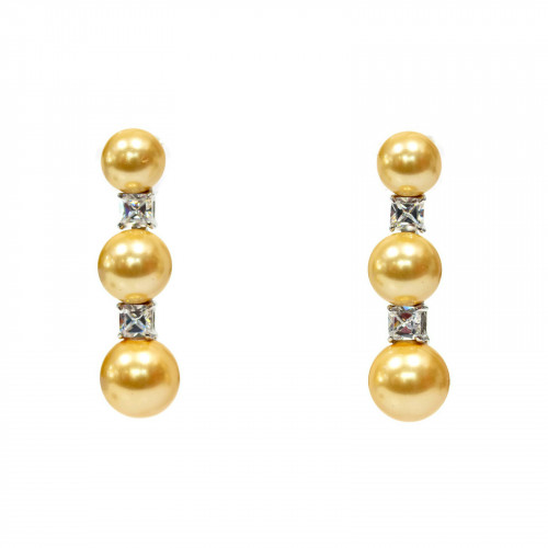 Orecchini Perno Di Argento 925 Con Perle Di Maiorca E Zirconi 9x35mm