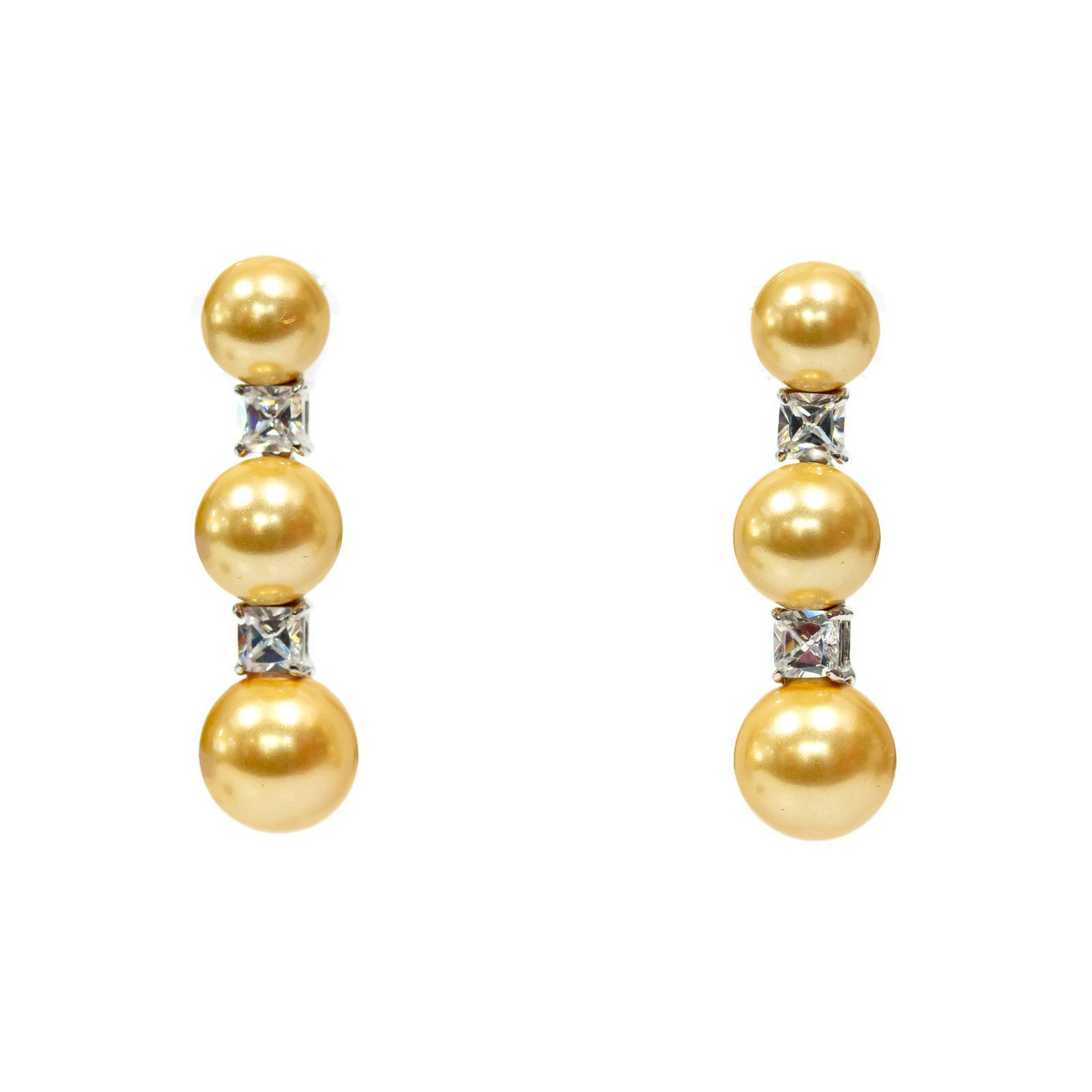 Orecchini Perno Di Argento 925 Con Perle Di Maiorca E Zirconi 9x35mm
