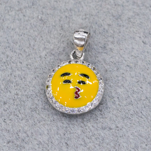 Pendentif Pendentif En Argent 925 Emoji Et Zircons 10mm MOD1