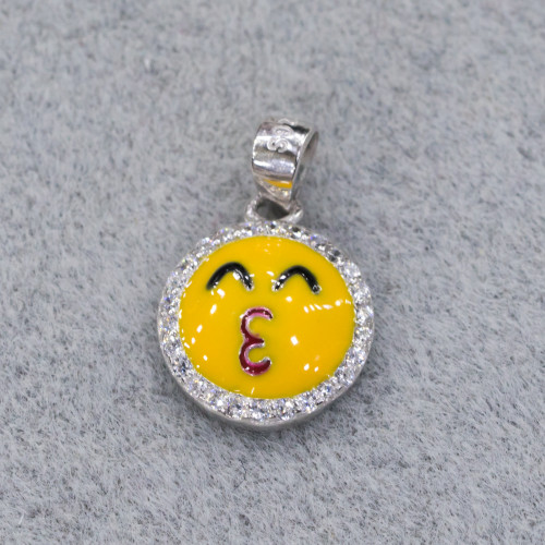 Pendente Ciondolo Di Argento 925 Emoji E Zirconi 10mm MOD2