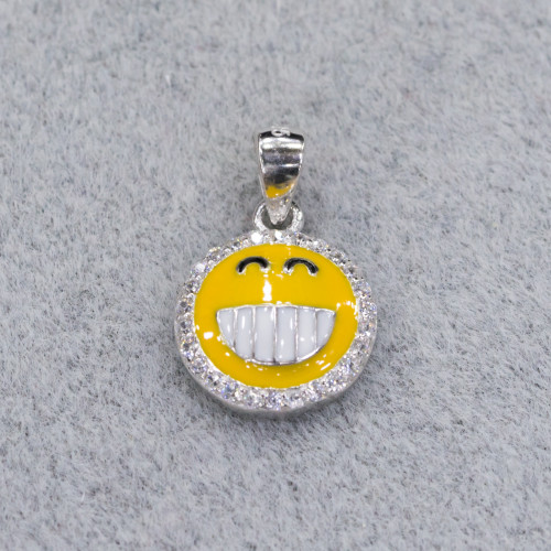 Pendente Ciondolo Di Argento 925 Emoji E Zirconi 10mm MOD3