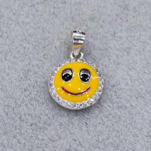 Pendant Pendant Of 925 Silver Emoji And Zircons 10mm MOD4