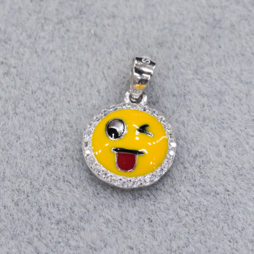 Pendant Pendant Of 925 Silver Emoji And Zircons 10mm MOD5