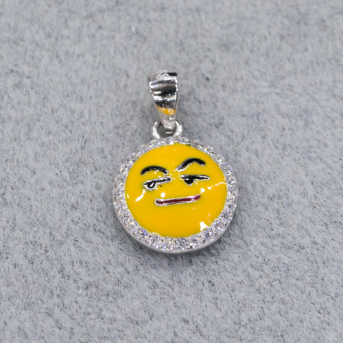 Pendant Pendant Of 925 Silver Emoji And Zircons 10mm MOD6