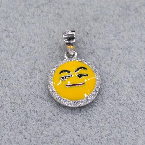 Pendente Ciondolo Di Argento 925 Emoji E Zirconi 10mm MOD6