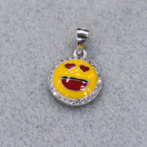 Pendant Pendant Of 925 Silver Emoji And Zircons 10mm MOD7