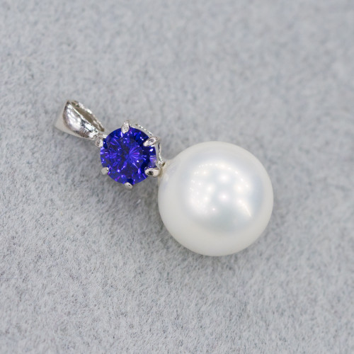 925 Silver Pendant With White Mallorca Pearls And Purple Zircon 12x24mm