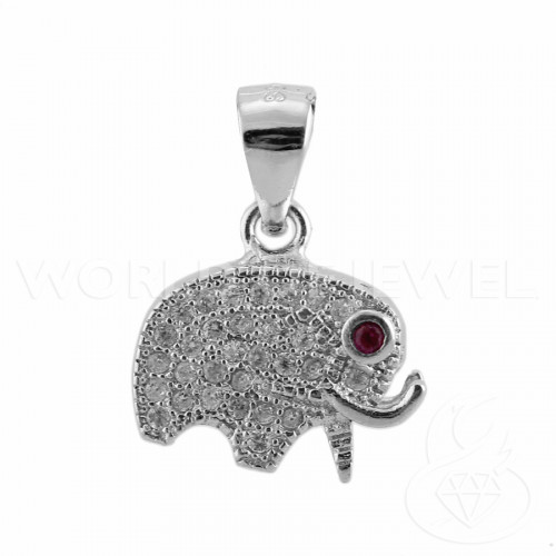 925 Silver Pendant With Zircons Elephant 13x17mm 2pcs Rhodium Plated