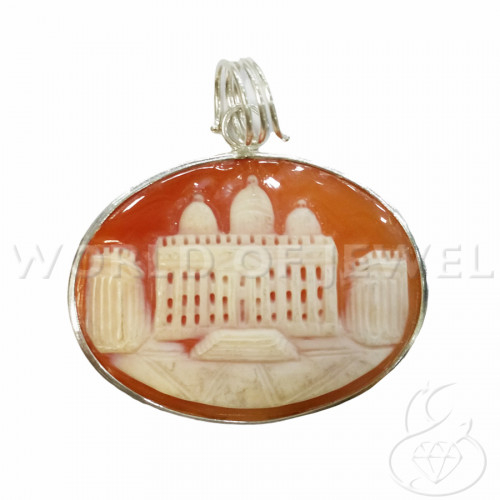 925 Silver Pendant And Oval Carnelian Cameo 32mm