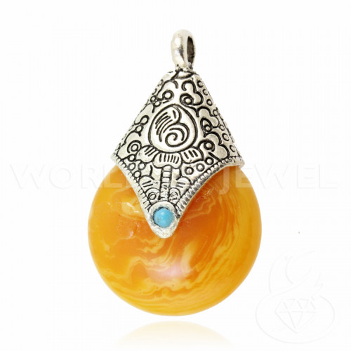 Resin Pendant Imitation Amber With Brass 27x45mm