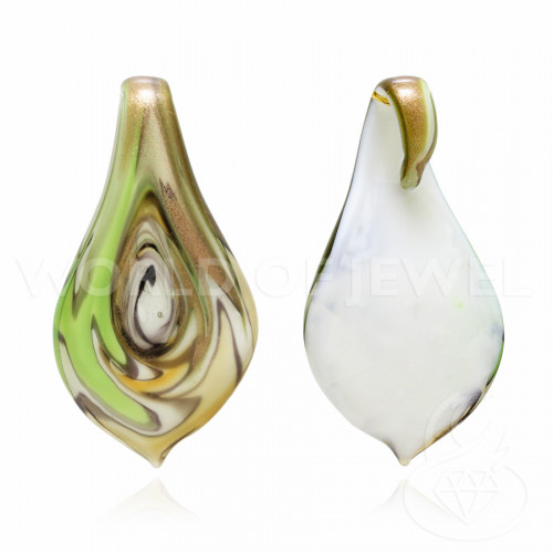 Patterned Murano Glass Pendant 32x62mm - 2pcs Green