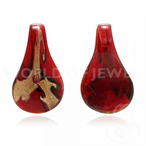 Patterned Murano Glass Pendant 34x62mm - 2pcs Red