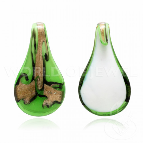 Patterned Murano Glass Pendant 34x62mm - 2pcs Green