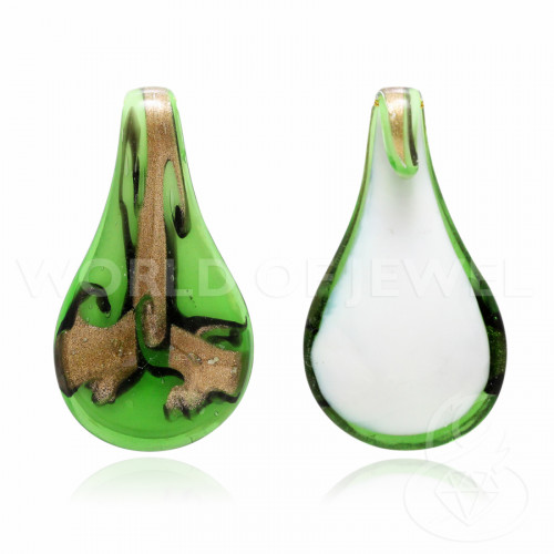 Pendente Di Vetro Di Murano A Fantasia 34x62mm - 2pz Verde