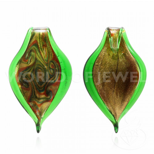 Patterned Murano Glass Pendant 44x70mm - 2pcs Green
