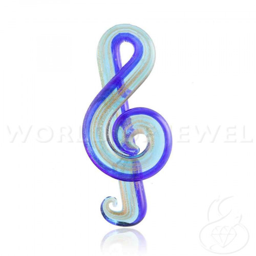 Murano Glass Pendant Musical Note 30x65mm 2pcs Blue