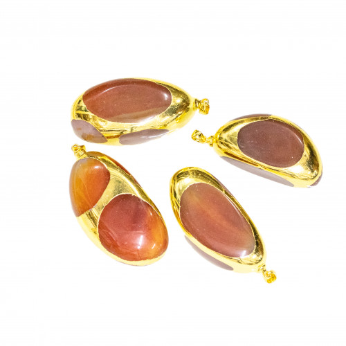 Gold Edged Tumbled Agate Pendants 4pcs Golden Carnelian