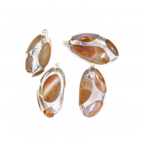 Gold Edged Tumbled Agate Pendants 4pcs Rhodium Plated Carnelian