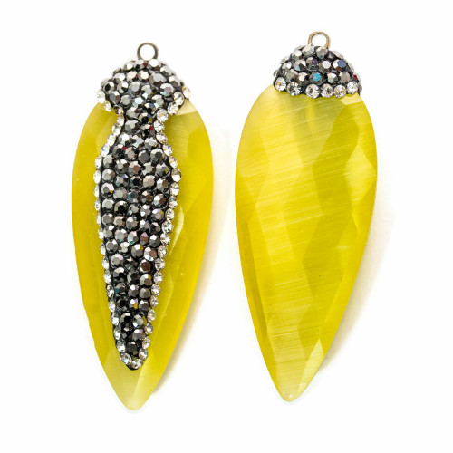 Pendenti Di Occhio Di Gatto Con Marcasite 17x42mm 8pz Bianco e Giallo