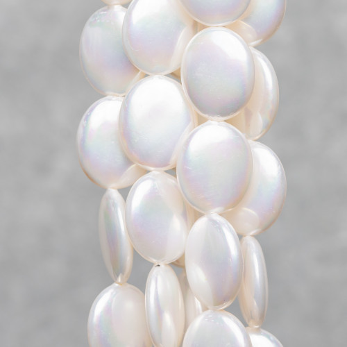 Perle di Maiorca Bianca Ovale Piatto 15x18mm