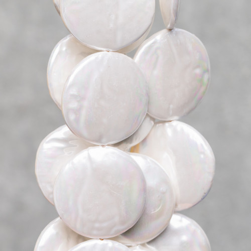 White Mallorca Pearls Round Flat Smooth Baroque 25mm