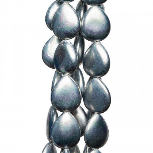 Majorca Pearls Silver Gray Drops Flat 13x15mm